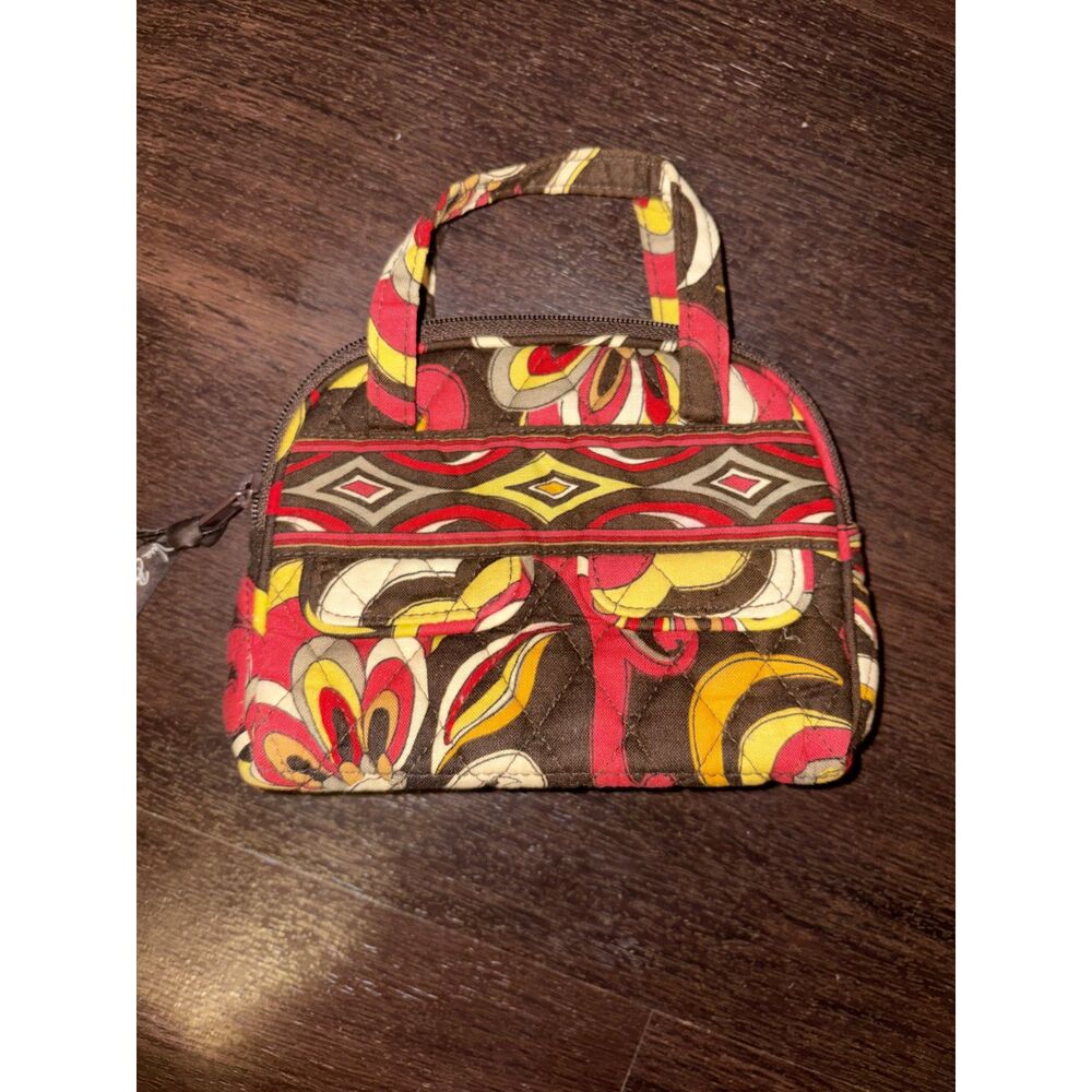 Vera Bradley Retired Puccini Mini Coin Purse / Micro Bag Floral Brown Red Yellow - Picture 2 of 13